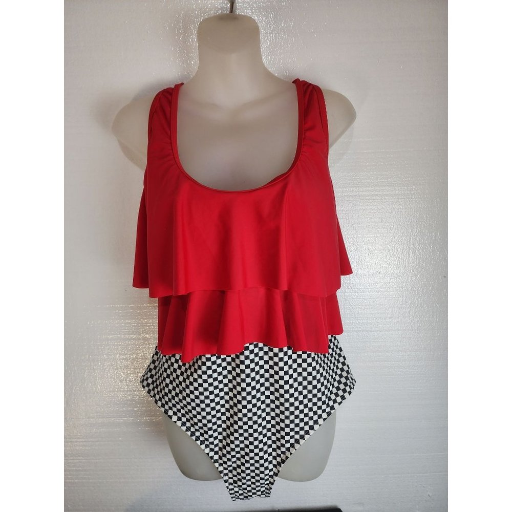 New womens one piece red and black plaid plus size XXL Swim Suit